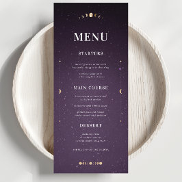 Galaxy Guld Måne Celestial Bröllop Dinner Menu Meny