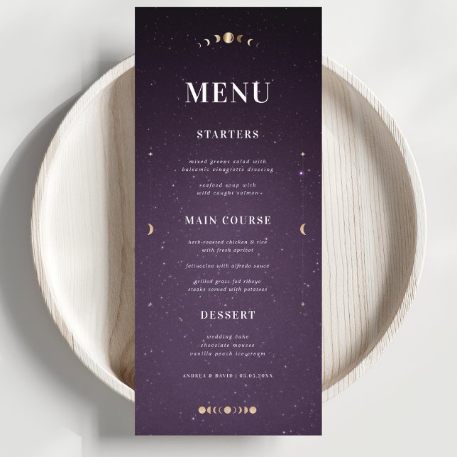 Galaxy Guld Måne Celestial Bröllop Dinner Menu Meny (Skapare uppladdad)