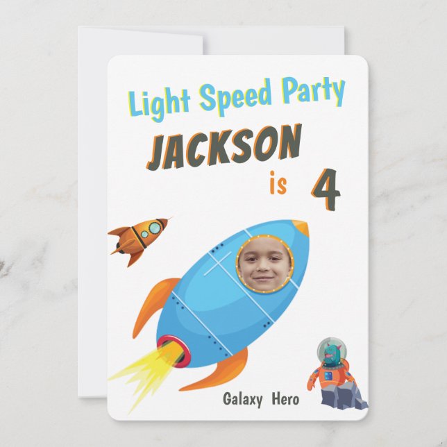 Galaxy Hero Astronaut Photo Template Birthday Inbjudningar (Framsida)