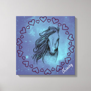 Galaxy Horse & Heartors med Namn som tillval Canvastryck