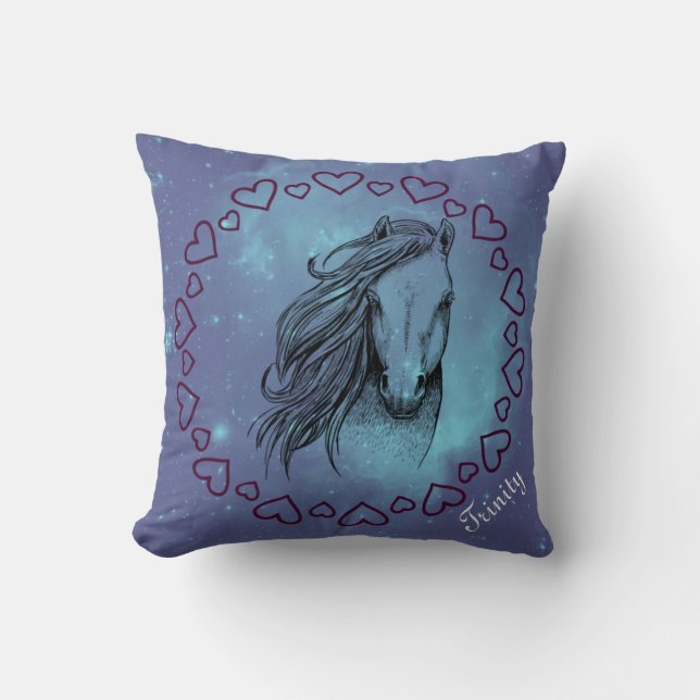 Galaxy Horse & Heartors med Namn som tillval Kudde (Framsida)