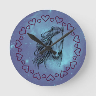 Galaxy Horse & Hearts Rund Klocka