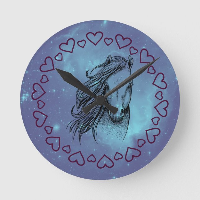 Galaxy Horse & Hearts  Rund Klocka (Framsida)