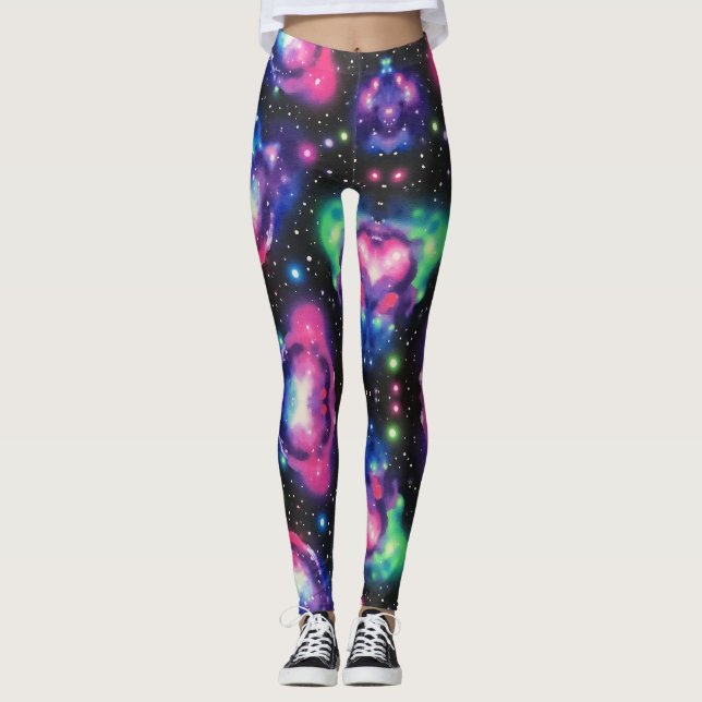 Galaxy i Neon Färg sjölös Mönster Leggings (Framsida)