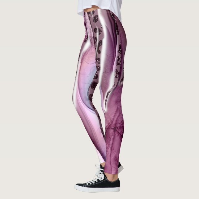 Galaxy Inspired Lila Leggings, Unik Vild Side Leggings (Vänster)