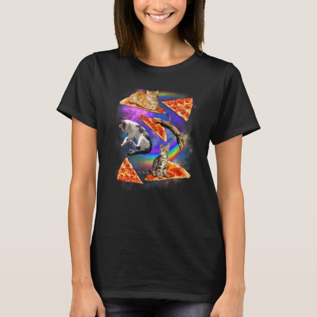 Galaxy Katt I Rymden Katt Ridande Pizza T Shirt (Framsida)