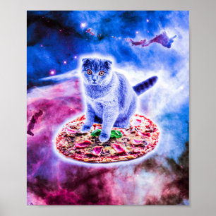 Galaxy Kattunge Riding Pizza in Space Poster