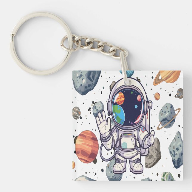 Galaxy Keychain Astronaut Planets Design för barn (Framsidan)