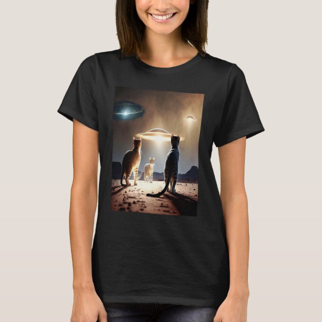 Galaxy Kittens Kat UFO-Katt i rymden 29 T Shirt (Framsida)