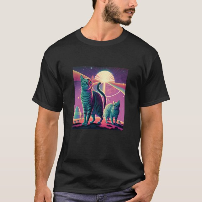 Galaxy Kittens Kat UFO-Katt i rymden 3 T Shirt (Framsida)