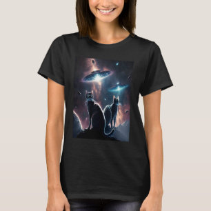 Galaxy Kittens Katt UFO Katt i rymden 16 T Shirt