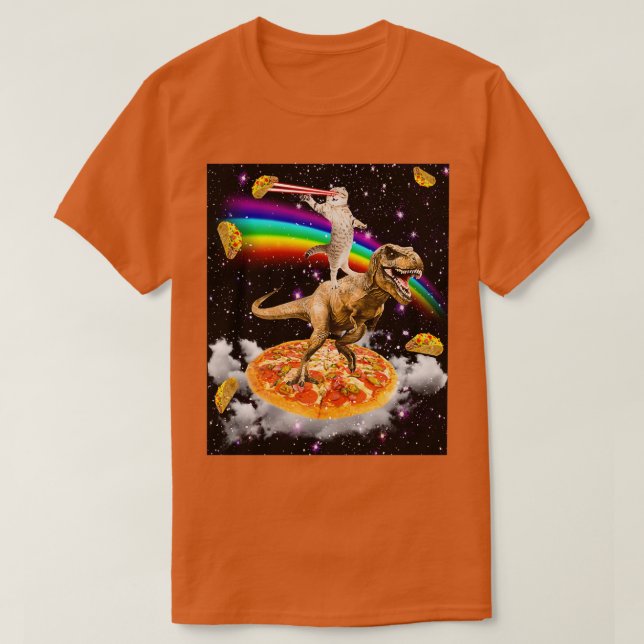 Galaxy Laser Eye Cat on Dinosaur on Pizza with Tac T Shirt (Design framsida)