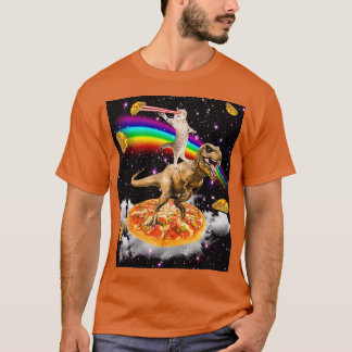 Galaxy Laser Eye Cat on Dinosaur on Pizza with Tac T Shirt