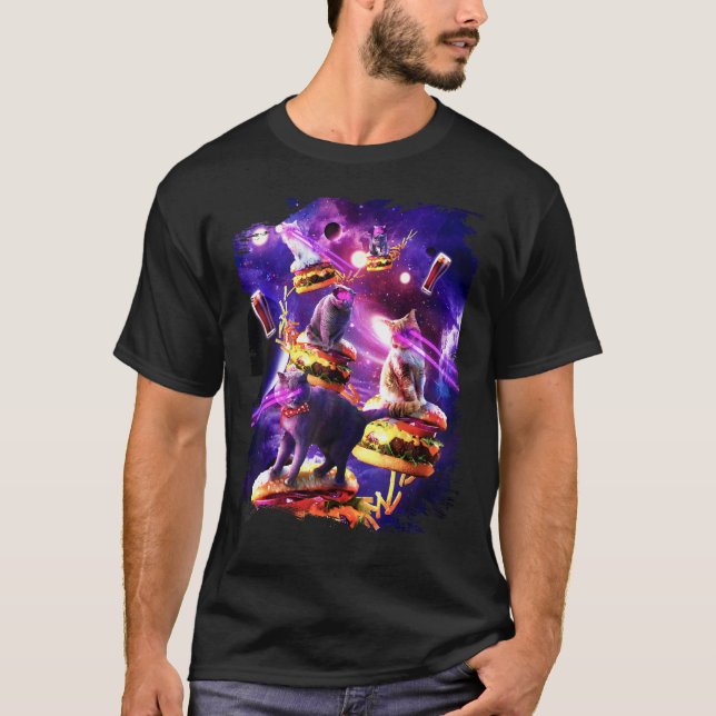 Galaxy Laser Katt På Burger - Space Cheeseburger C T Shirt (Framsida)