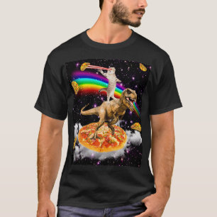Galaxy Laser Öga Cat on Dinosaur on Pizza with Tac T Shirt
