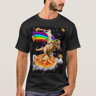 Galaxy Laser Öga Cat on Dinosaur on Pizza with Tac T Shirt