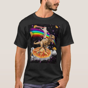 Galaxy Laser Öga Cat on Dinosaur on Pizza with Tac T Shirt