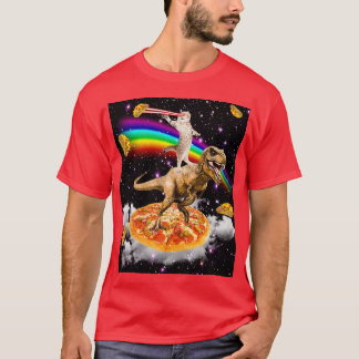 Galaxy Laser Öga Cat on Dinosaur on Pizza with Tac T Shirt