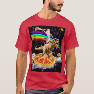 Galaxy Laser Öga Cat on Dinosaur on Pizza with Tac T Shirt