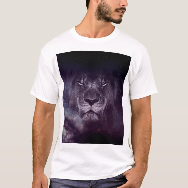 Galaxy Lejonare Ansikte Art Tapet T Shirt (Framsida)