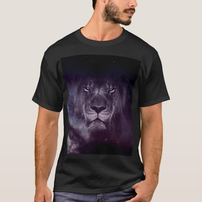 Galaxy Lejonare Ansikte Art Tapet T Shirt (Framsida)
