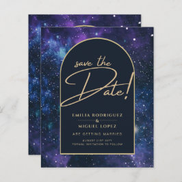 Galaxy Lila Blue Starry Night Bröllop Spara Date
