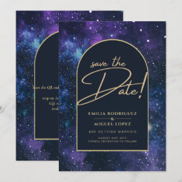 Galaxy Lila Blue Starry Night Bröllop Spara Date Inbjudningar