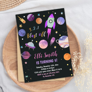 Galaxy Lila Planets Birthday-inbjudan Inbjudningar