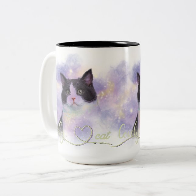 Galaxy Loely Cat Två-Tonad Mugg (Framsida vänster)