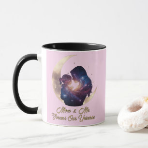Galaxy Mama & Barn Siluett Måne Konst Mugg