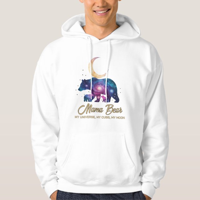 Galaxy Mama Bear & Cubs Moon Silhouette Hoodie (Framsida)