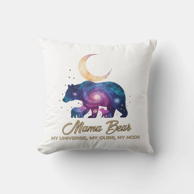 Galaxy Mama Bear & Cubs Moon Silhouette Kudde (Framsida)
