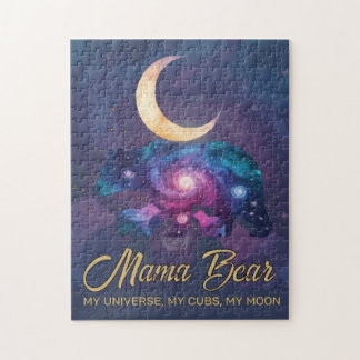 Galaxy Mama Bear & Cubs Moon Silhouette Pussel