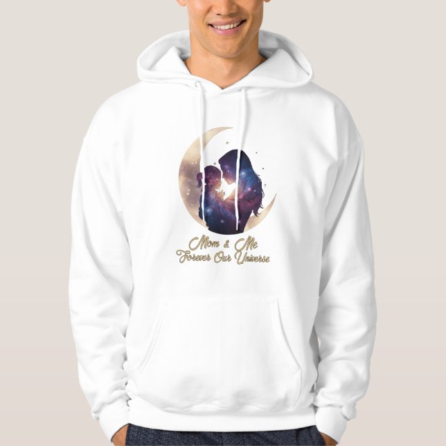 Galaxy Mama & Child Silhouette Moon Art Hoodie (Framsida)