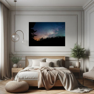 Galaxy Milky Way Night Himlar Träd Fotography Poster