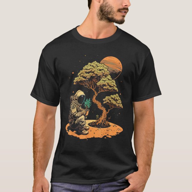 Galaxy Miniature tree gardening on Astronaut Bonsa T Shirt (Framsida)
