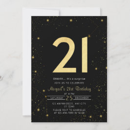 Galaxy Modern Black och Guld 21:a födelsedagen Par Inbjudningar
