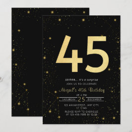 Galaxy Modern Black och Guld 45:e Födelsedagsfeste Inbjudningar