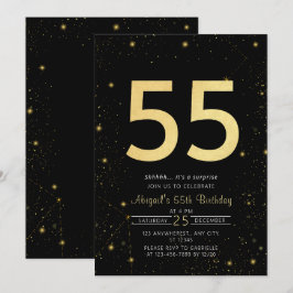 Galaxy Modern Black och Guld 55:e Födelsedagsfeste Inbjudningar