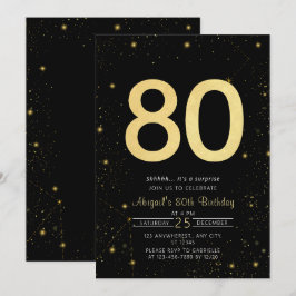 Galaxy Modern Black och Guld 80:e Födelsedagsfeste Inbjudningar