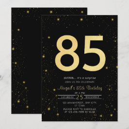 Galaxy Modern Black och Guld 85:e Födelsedagsfeste Inbjudningar