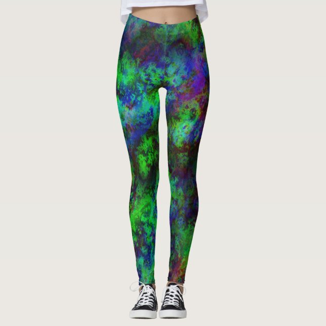 Galaxy Nebula Abstrakt-Grönt i flera färger Leggings (Framsida)