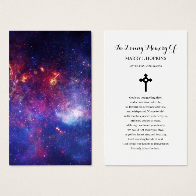 Galaxy Nebula Sympathy Funeral Prayer Card Visitkort (Framsida & baksida)