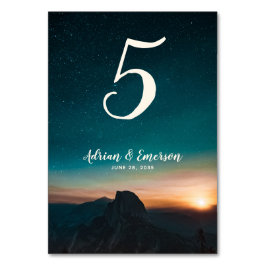 Galaxy Night Himlar Elegant Stars Mountain Bröllop Bordsnummer