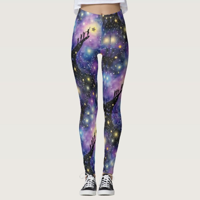 Galaxy Night Himmel Seamless Mönster Leggings (Framsida)