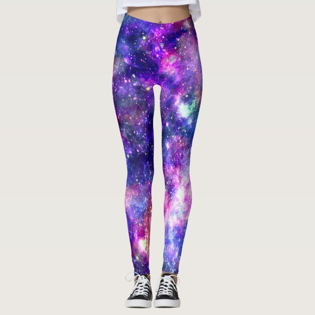Galaxy Night Print Cosmic Design Leggings (Framsida)