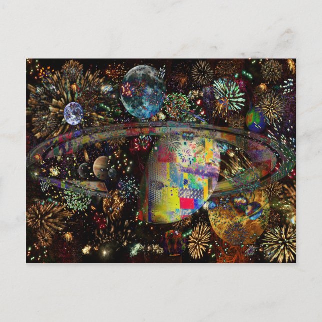 Galaxy of Fireworks Collage Planets 2859b Vykort (Framsida)