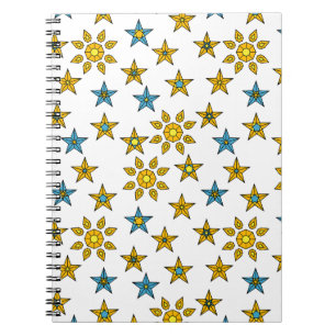 Galaxy Orange och Blue Sol och Stars Gems Mönster Anteckningsbok