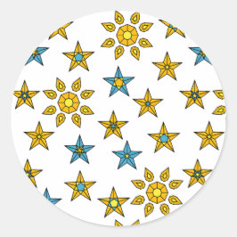 Galaxy Orange och Blue Sol och Stars Gems Mönster Runt Klistermärke