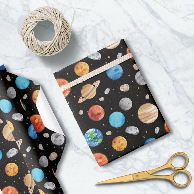 Galaxy Outer Space Planet Watercolor Illustration  Presentpapper (Skapare uppladdad)